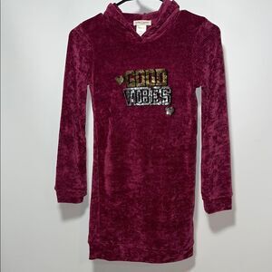 Burgundy Hoodie Dress with Sequin 'Good Vibes'